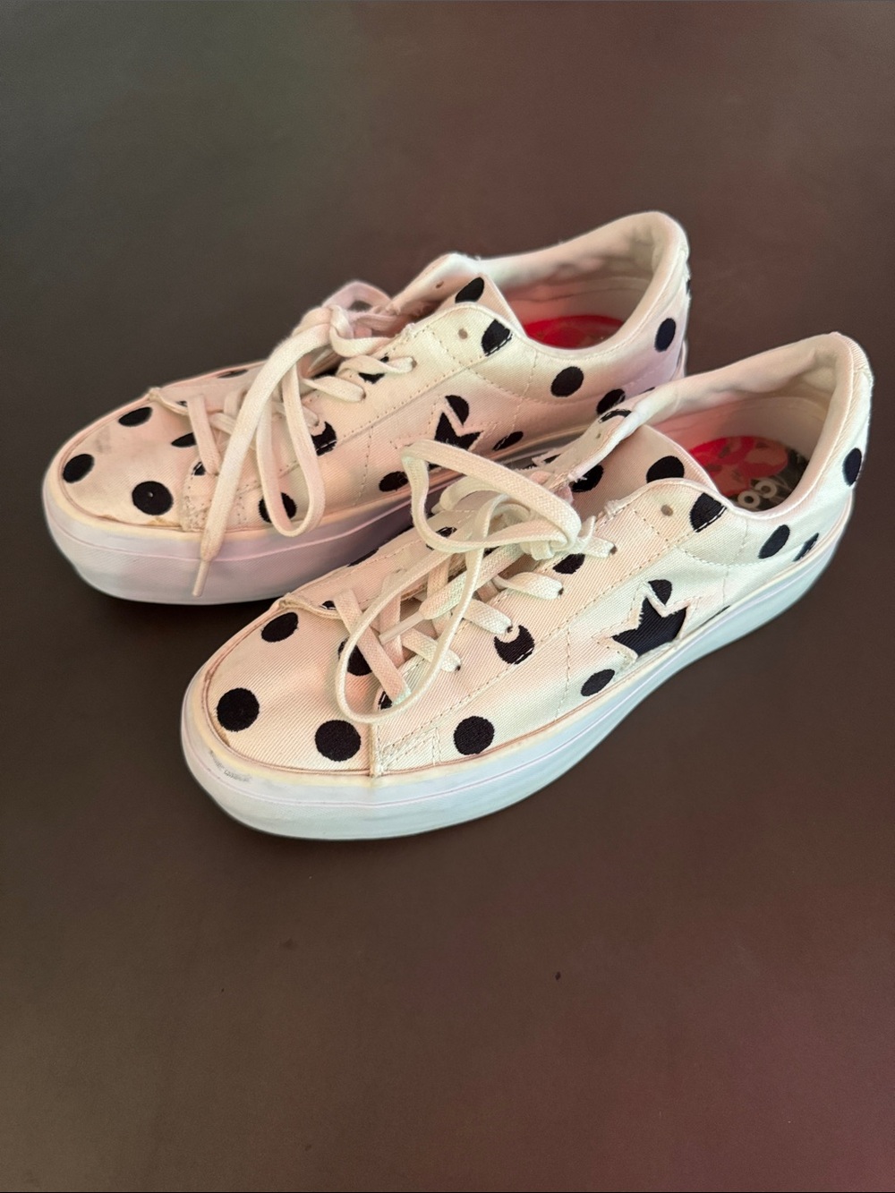Converse White Sneakers with Black Polka Dots